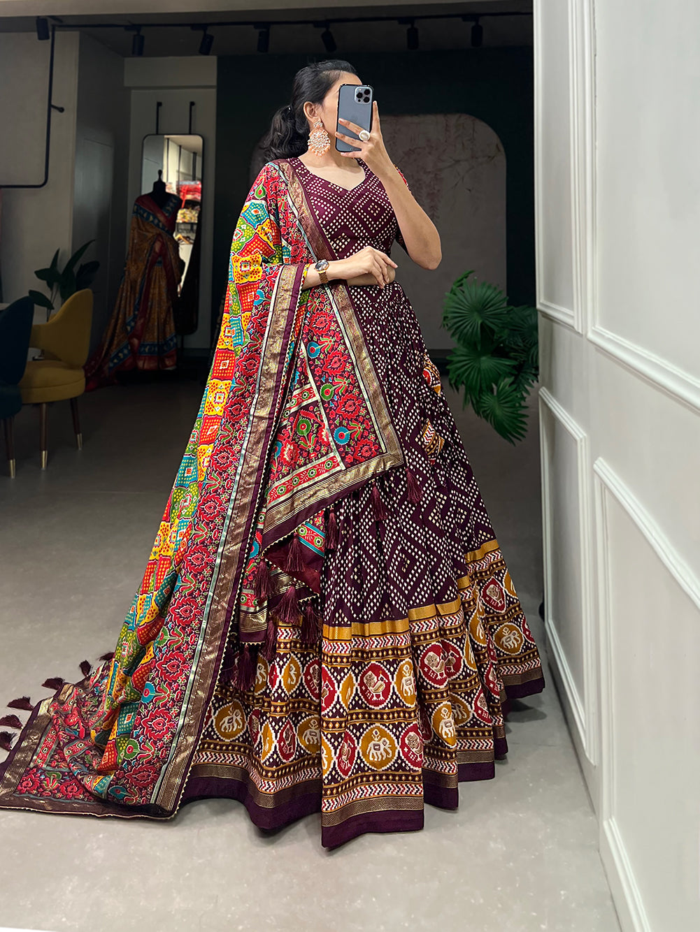 Tusser Silk Lehenga Choli with Intricate Print and Dupatta