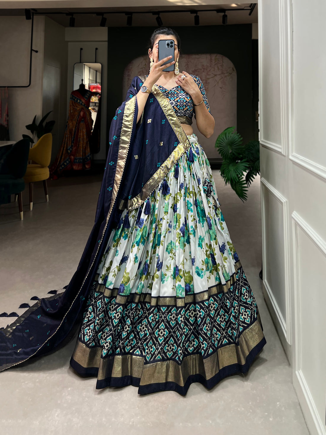 Red Ikat & Floral Fusion Lehenga Set