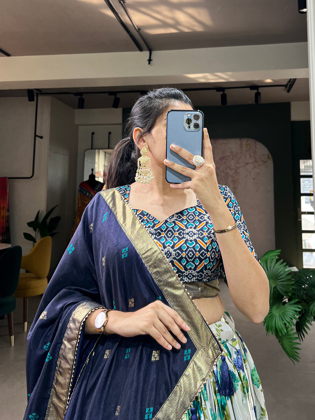 Red Ikat & Floral Fusion Lehenga Set