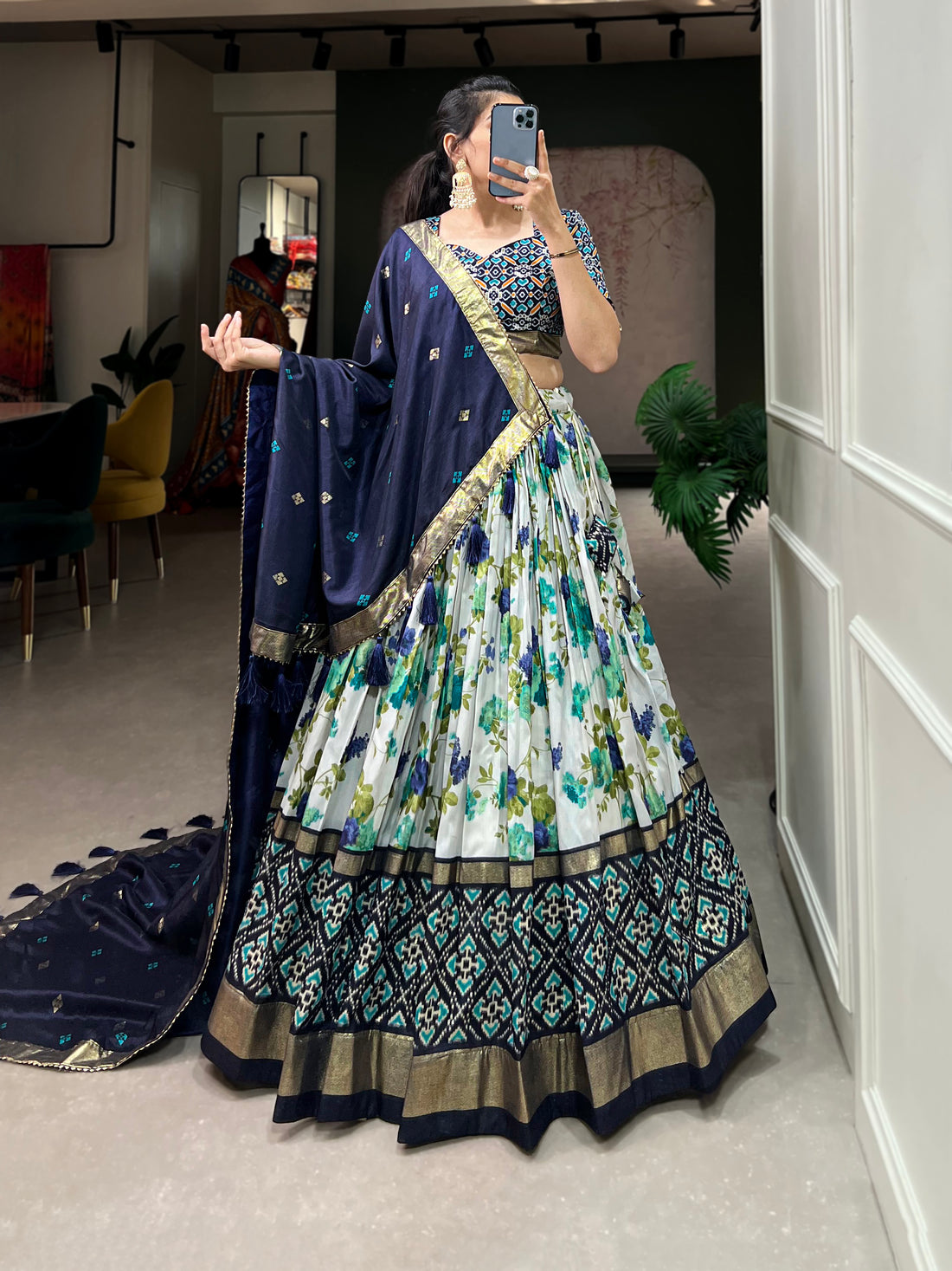 Red Ikat & Floral Fusion Lehenga Set