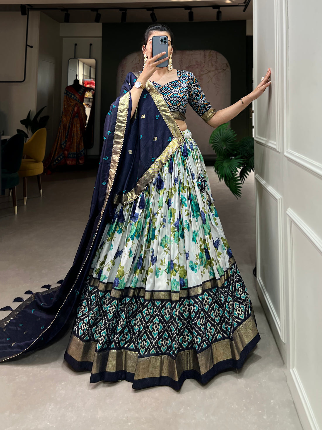 Red Ikat & Floral Fusion Lehenga Set