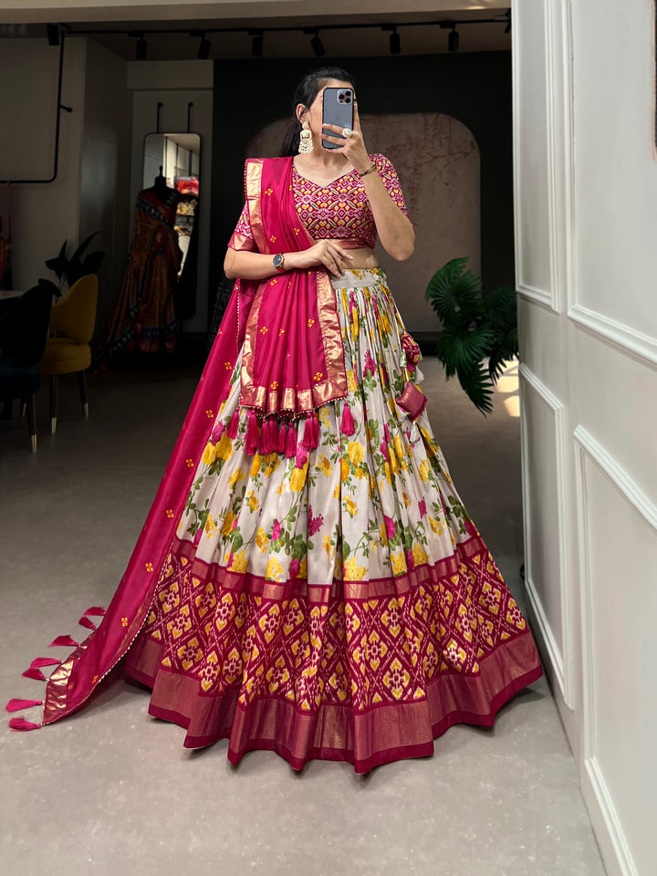 Red Ikat & Floral Fusion Lehenga Set