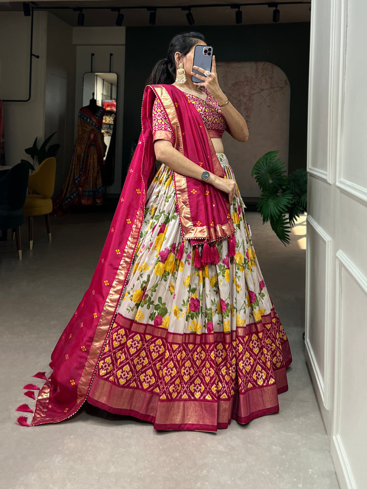 Red Ikat & Floral Fusion Lehenga Set