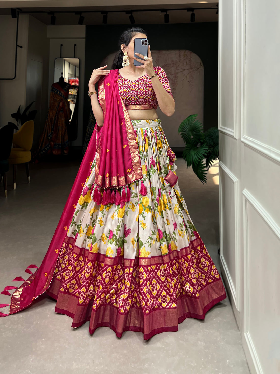 Red Ikat & Floral Fusion Lehenga Set