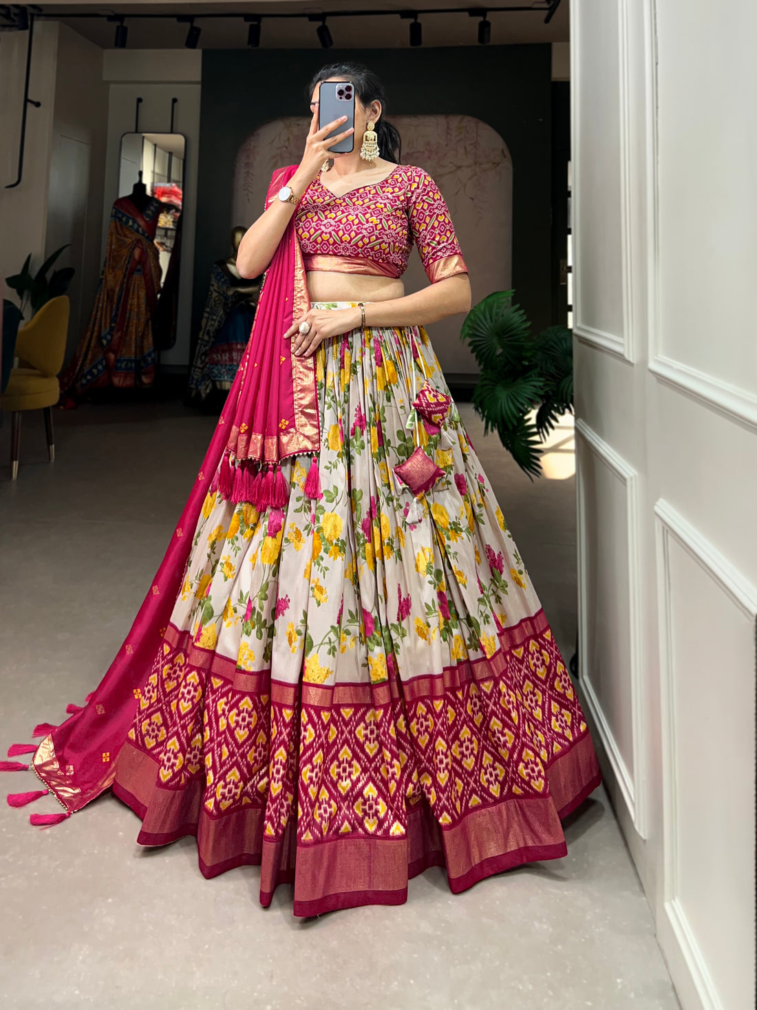 Red Ikat & Floral Fusion Lehenga Set