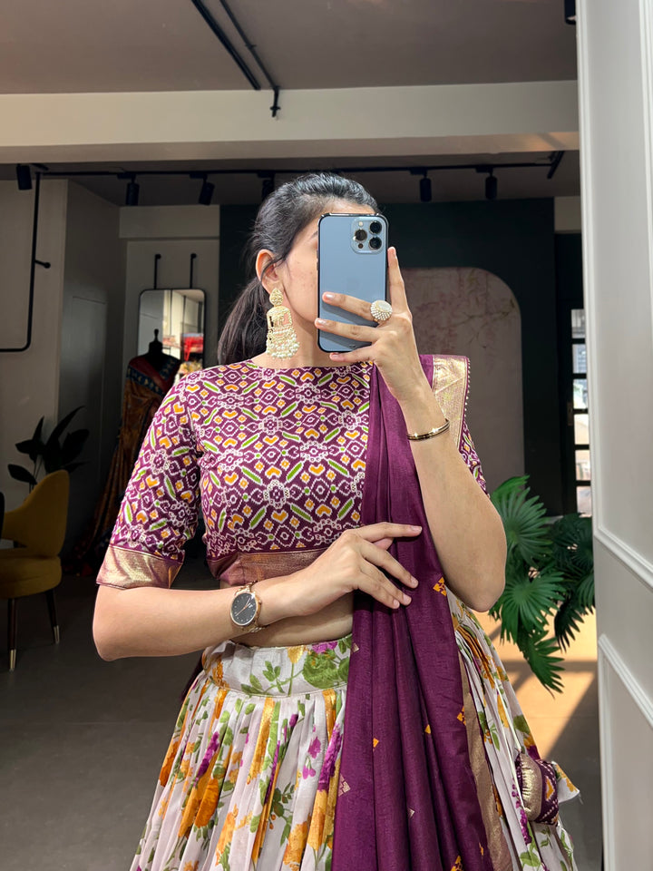 Plum Ikat & Floral Fusion Lehenga Set