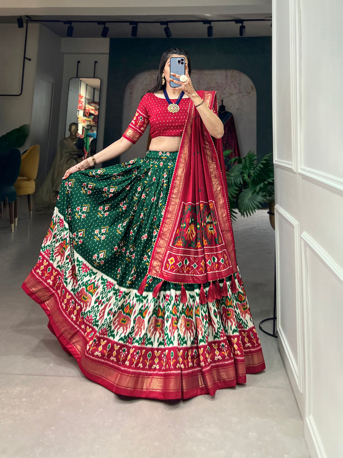 Exquisite Floral Fantasy Tusser Silk Lehenga Choli with Intricate Print and Dupatta