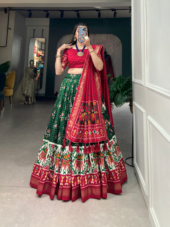 Exquisite Floral Fantasy Tusser Silk Lehenga Choli with Intricate Print and Dupatta