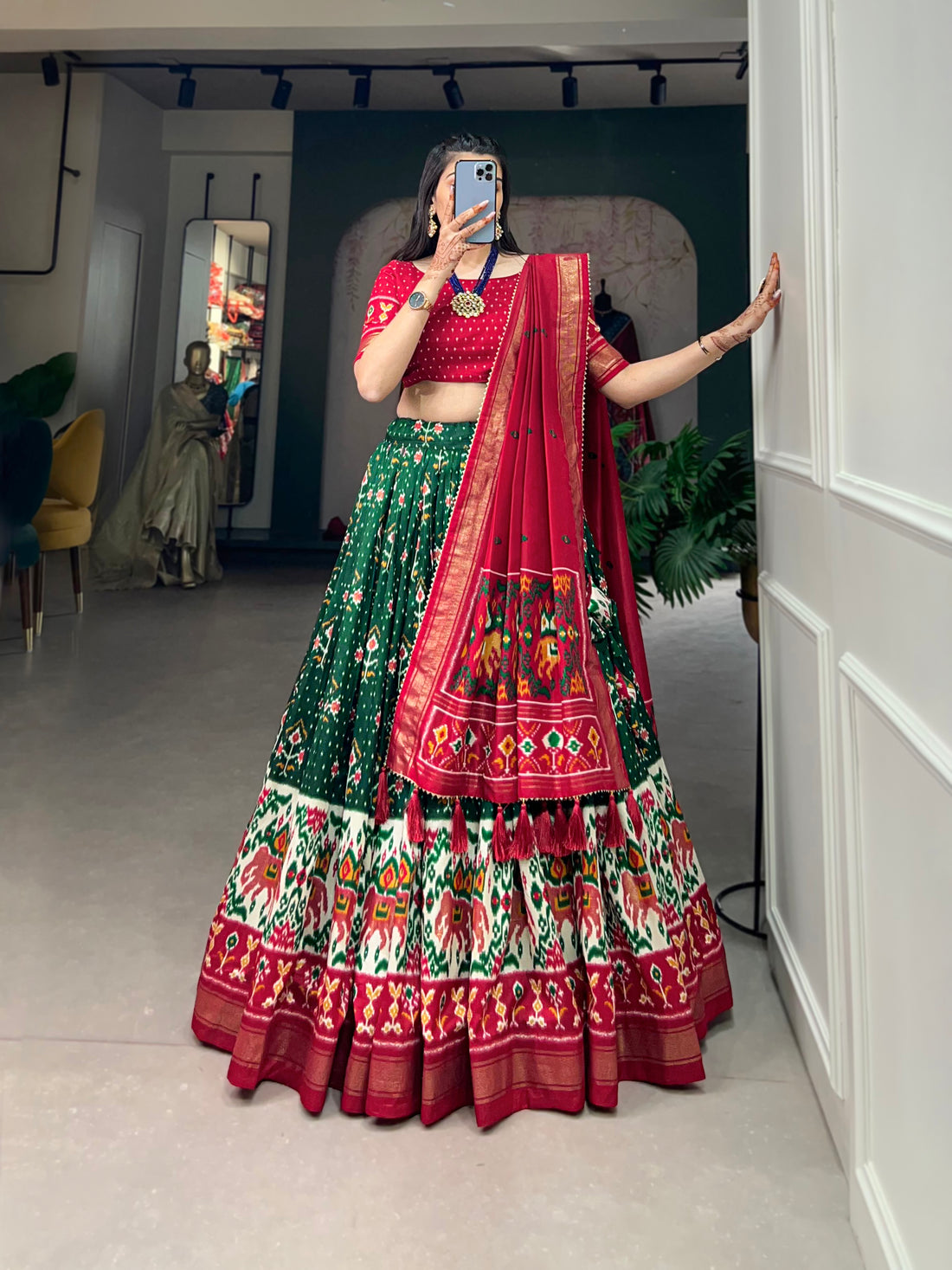 Exquisite Floral Fantasy Tusser Silk Lehenga Choli with Intricate Print and Dupatta