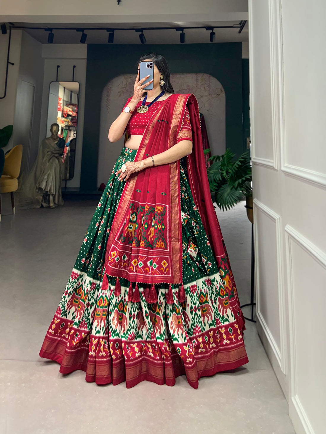 Exquisite Floral Fantasy Tusser Silk Lehenga Choli with Intricate Print and Dupatta