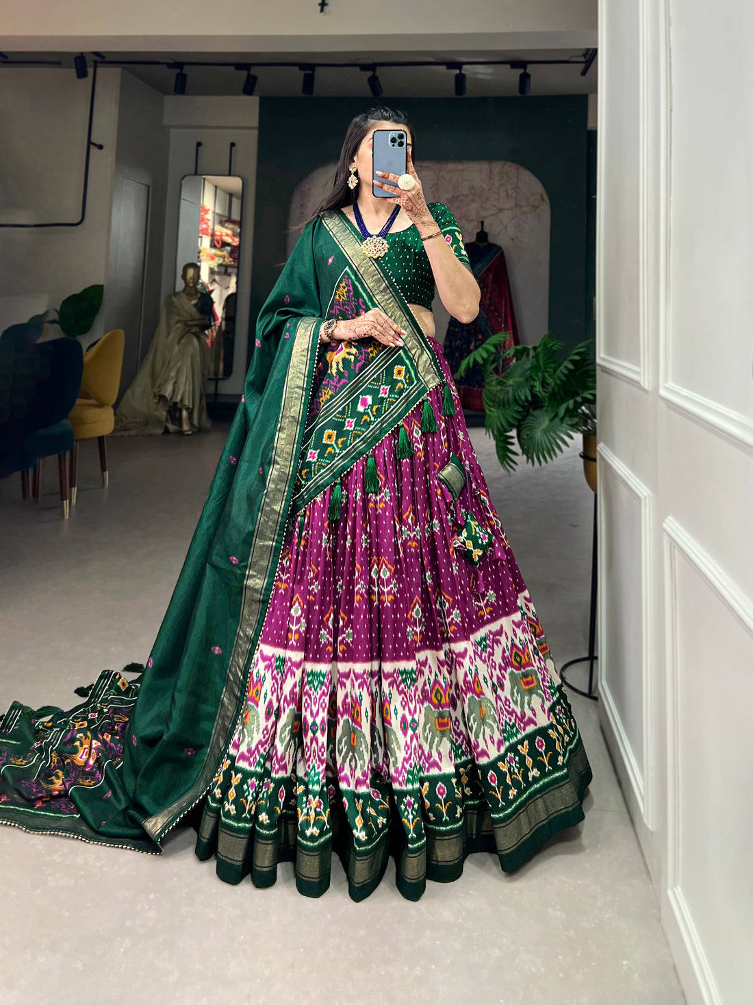 Exquisite Floral Fantasy Tusser Silk Lehenga Choli with Intricate Print and Dupatta