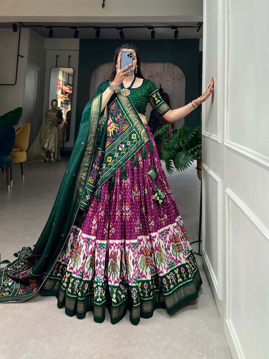 Exquisite Floral Fantasy Tusser Silk Lehenga Choli with Intricate Print and Dupatta