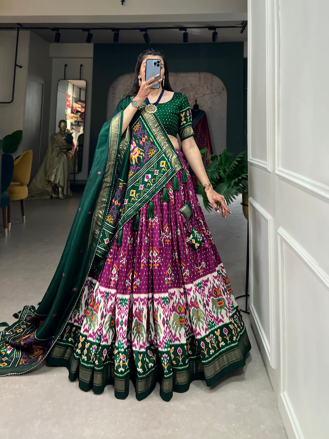 Exquisite Floral Fantasy Tusser Silk Lehenga Choli with Intricate Print and Dupatta