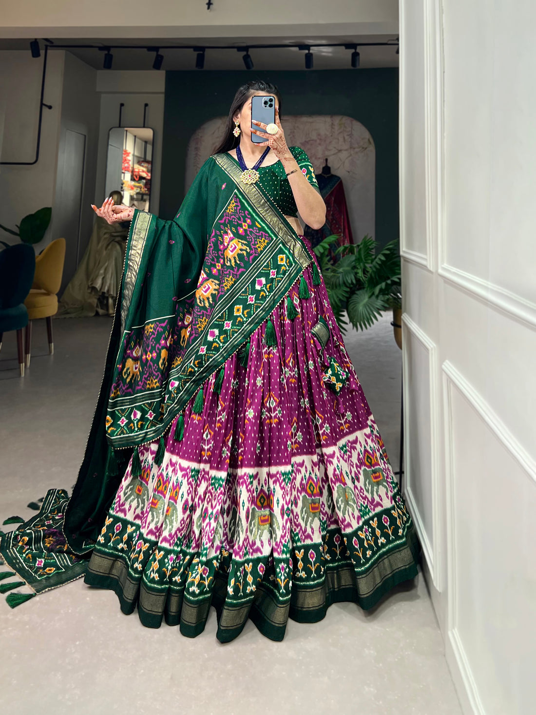 Exquisite Floral Fantasy Tusser Silk Lehenga Choli with Intricate Print and Dupatta