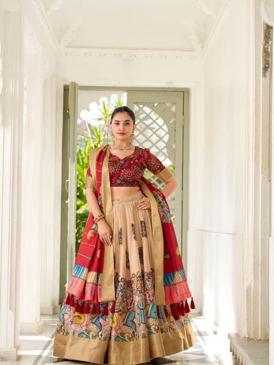 Yellow Handpainted Lehenga with Teal Blouse & Dupatta