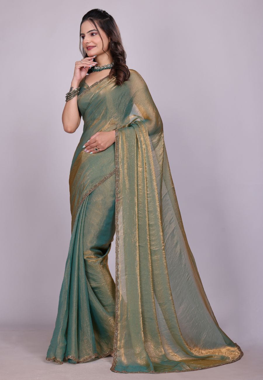 Jimmy Choo Fabric Saree with China Lace Border