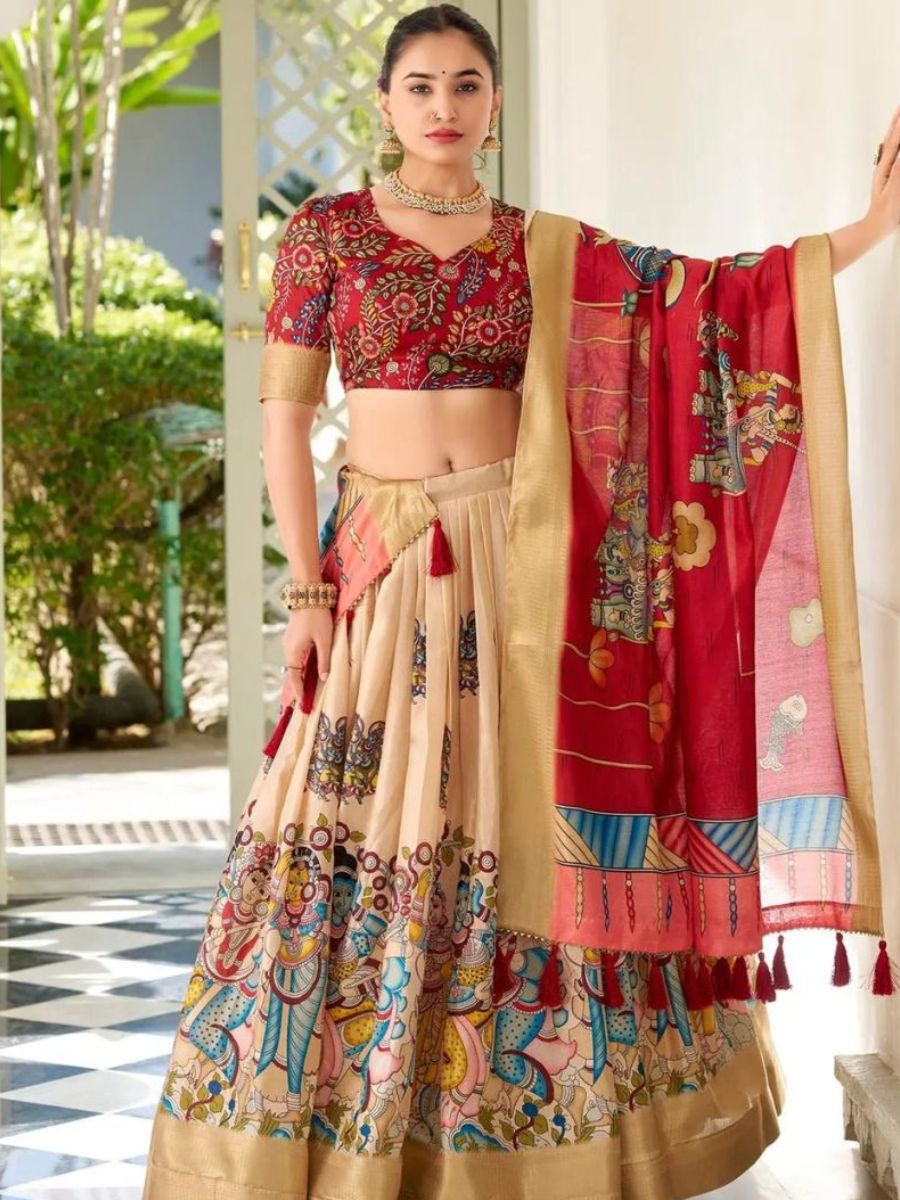 Yellow Handpainted Lehenga with Teal Blouse & Dupatta