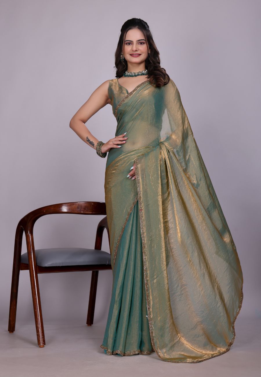 Jimmy Choo Fabric Saree with China Lace Border