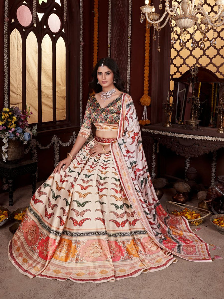 Cream Lehenga with Colorful Butterfly Prints