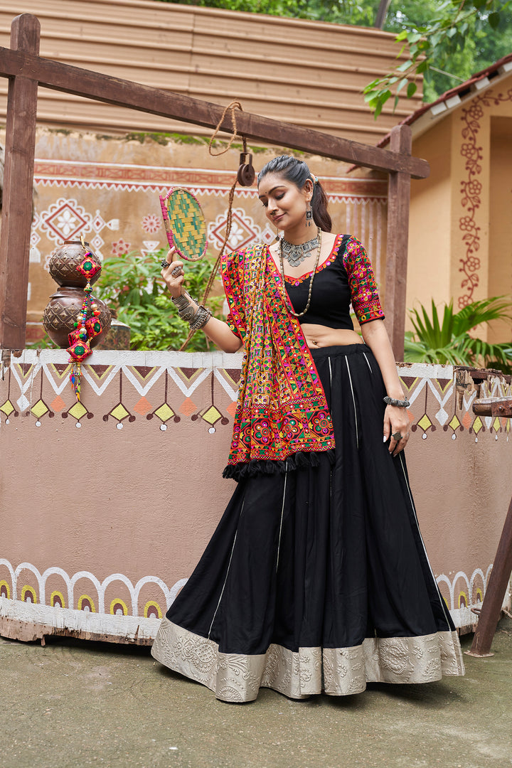 Black Lehenga Choli with Multicolor Mirror Work Dupatta