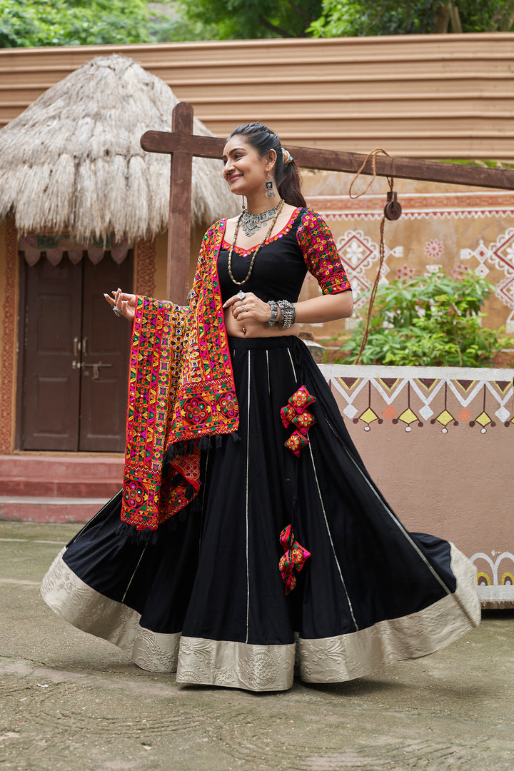 Black Lehenga Choli with Multicolor Mirror Work Dupatta