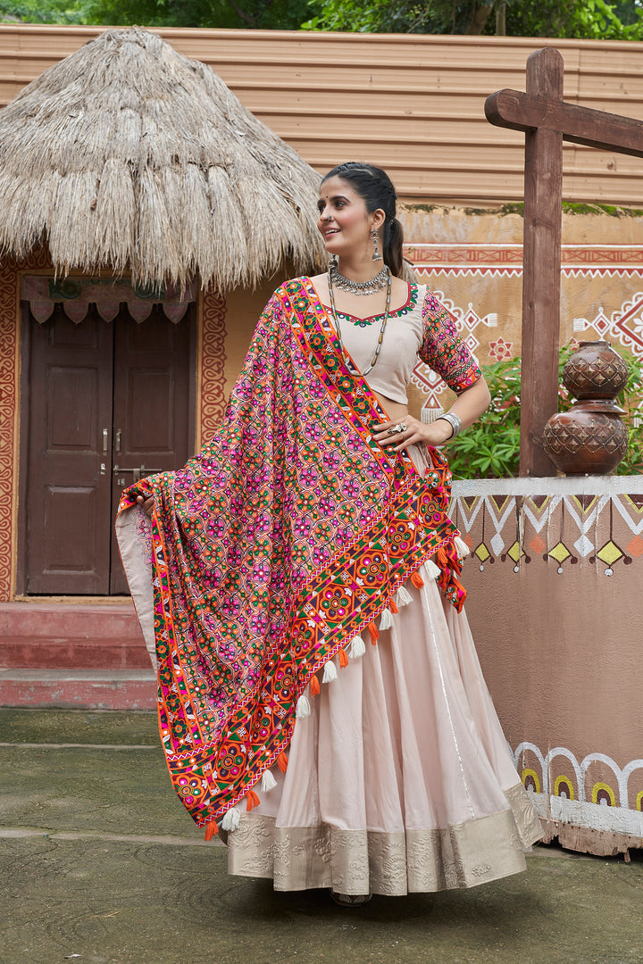 Multicolor Panelled Lehenga with White Embroidered Jacket