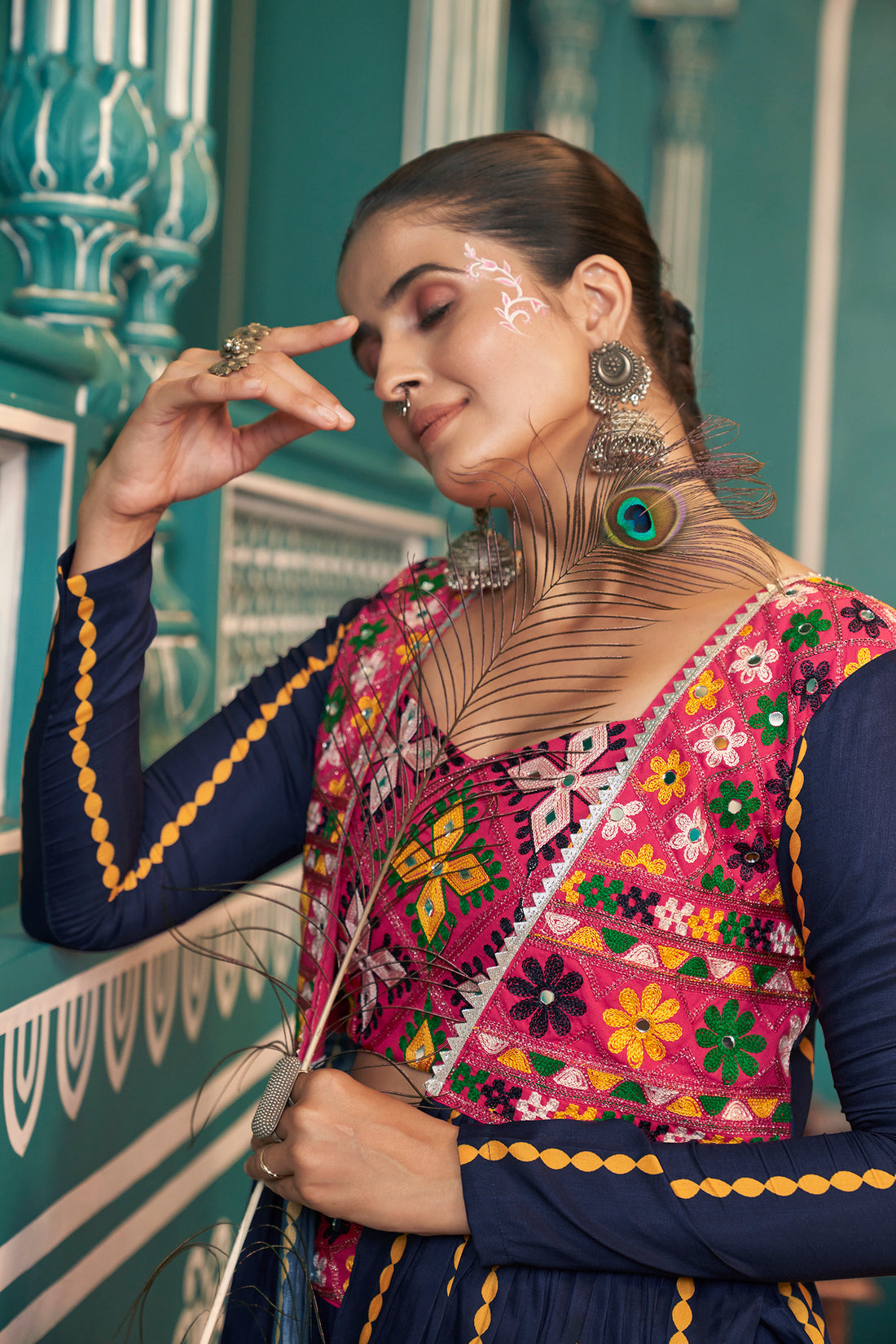 Navy Blue & Multicolor Embroidered Lehenga Choli with Jacket – Festive & Wedding Wear