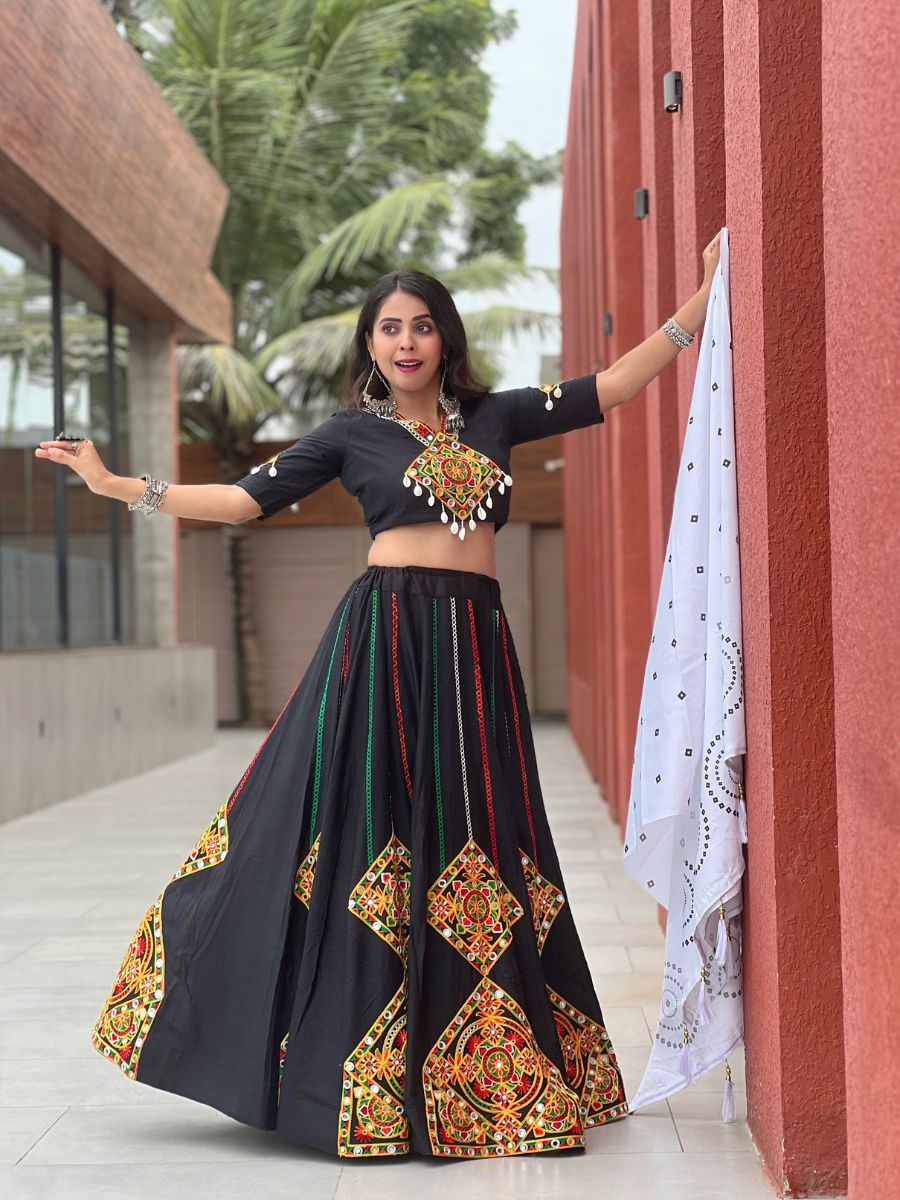 Gamthi Work With Real Mirror Work & Printed Duptta Navratri special