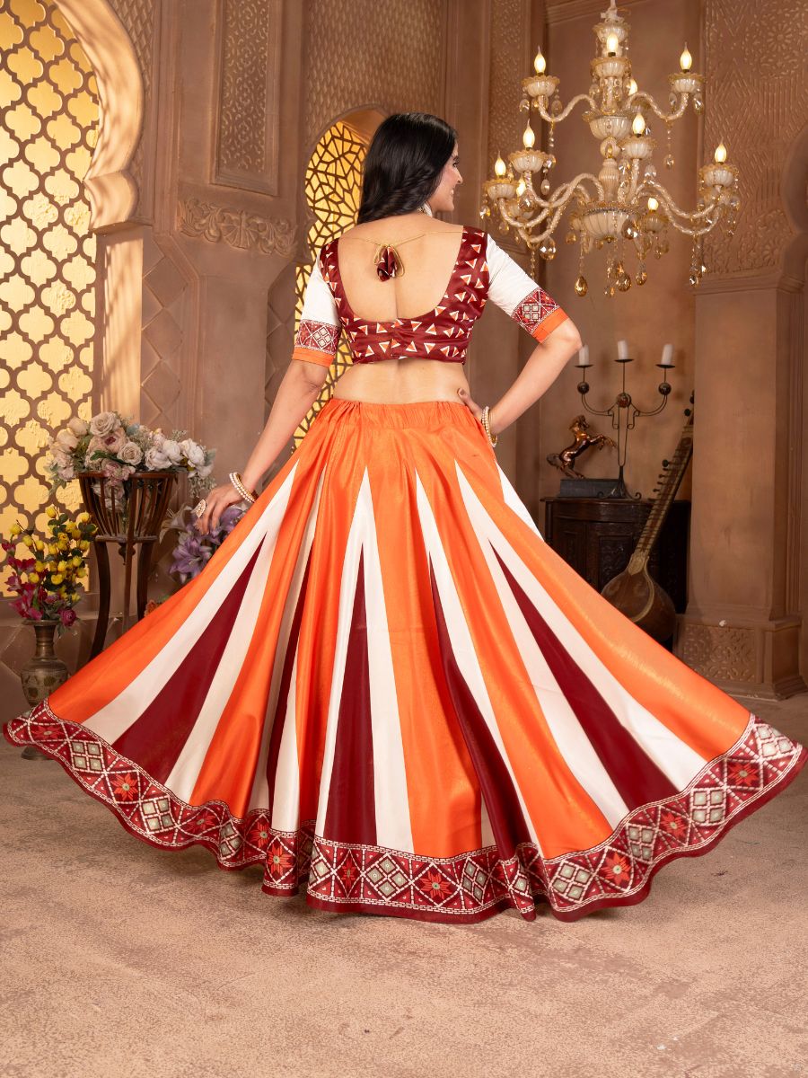 Orange & Maroon Lehenga Choli with Geometric Print Dupatta