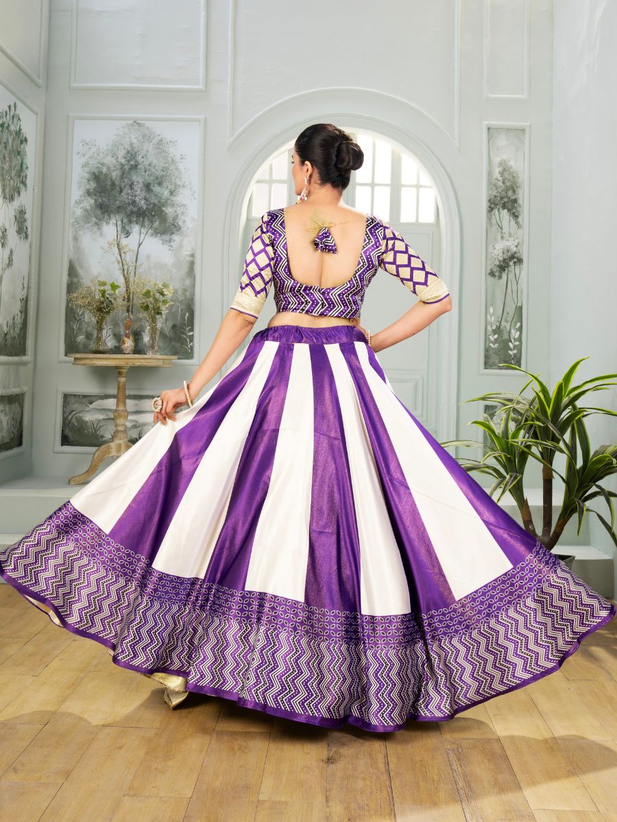 Purple Silk Lehenga Choli with Golden Geometric Work
