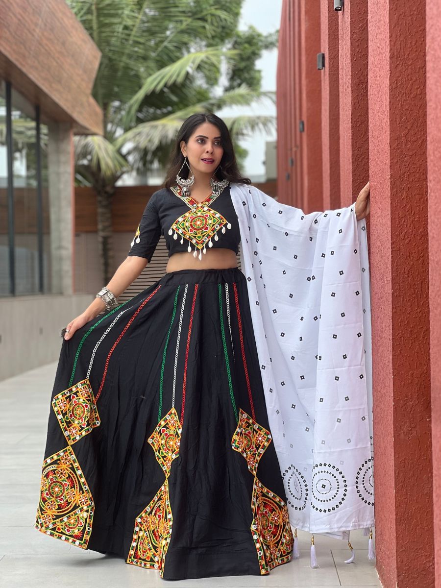 Gamthi Work With Real Mirror Work & Printed Duptta Navratri special