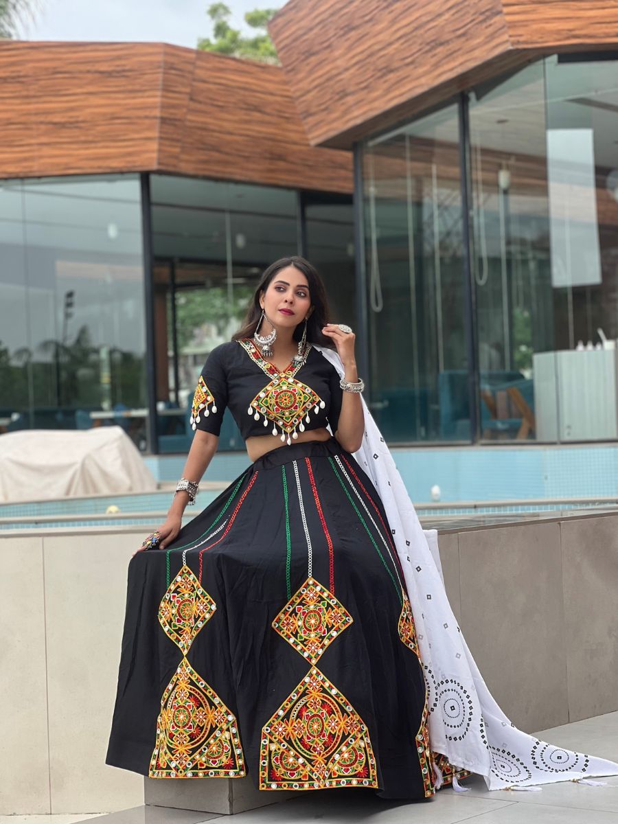 Gamthi Work With Real Mirror Work & Printed Duptta Navratri special