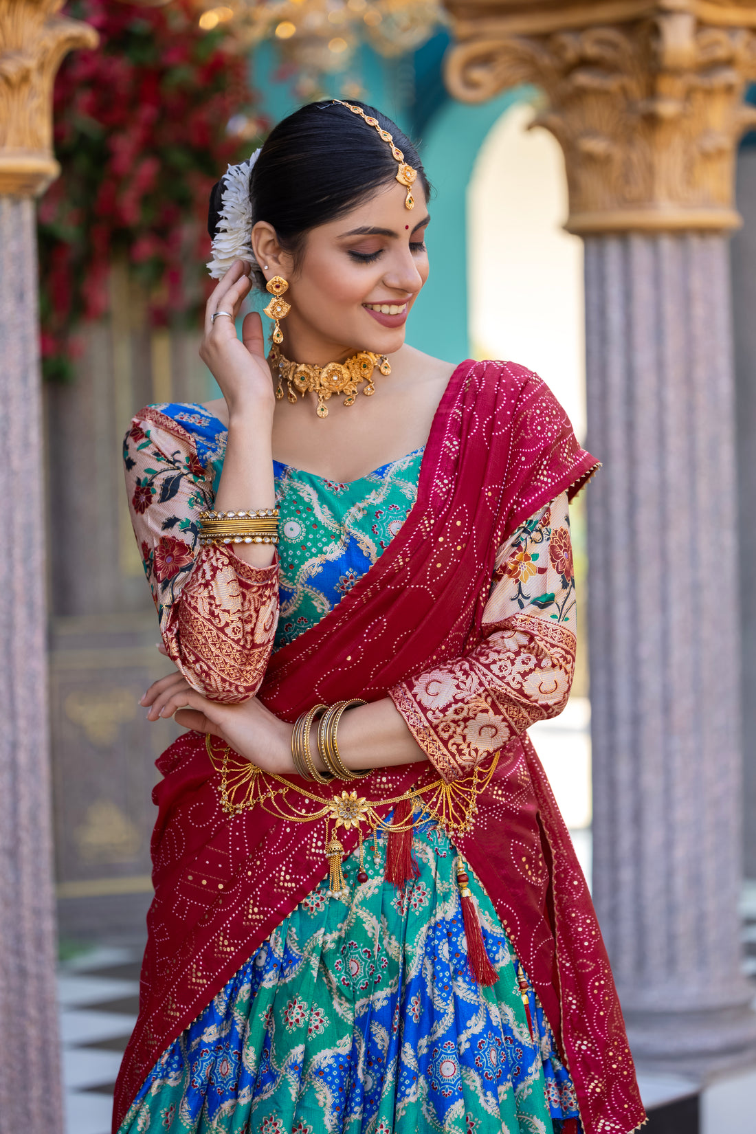 Orange & Red Banarasi Silk Lehenga Set