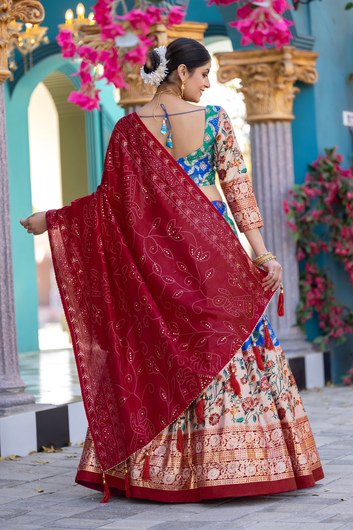 Orange & Red Banarasi Silk Lehenga Set