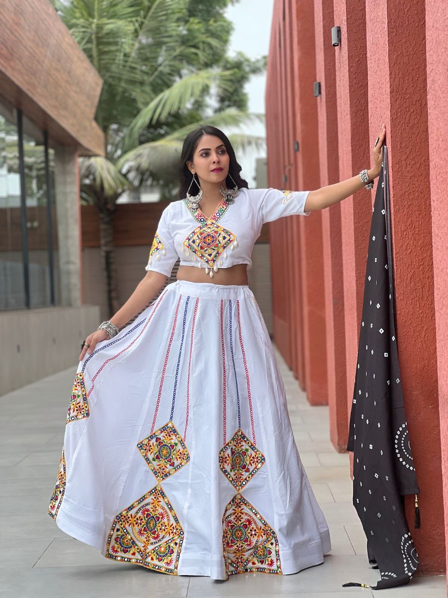 Gamthi Work With Real Mirror Work & Printed Duptta Navratri special