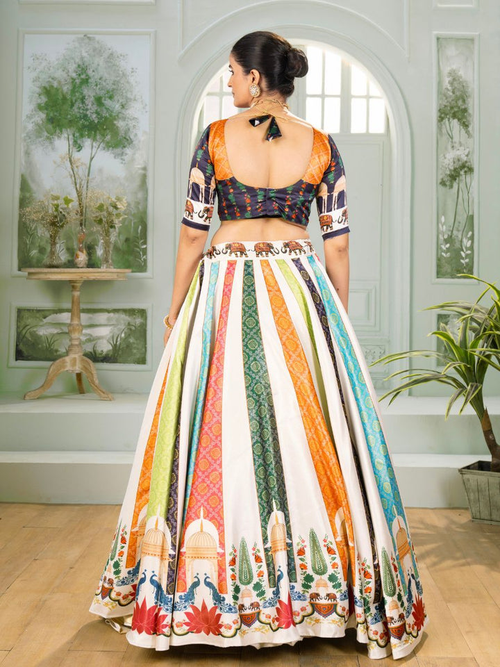 White Multicolor Printed Lehenga Choli with Dupatta