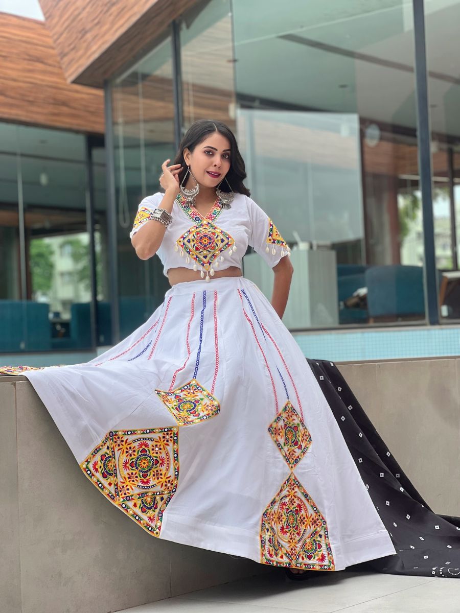 Gamthi Work With Real Mirror Work & Printed Duptta Navratri special