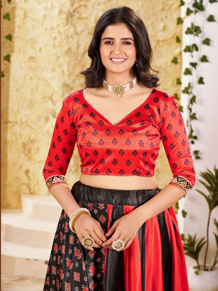 Red & Black Printed Lehenga with Dupatta