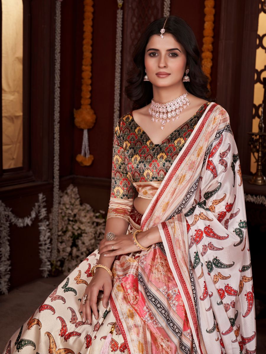 Cream Lehenga with Colorful Butterfly Prints