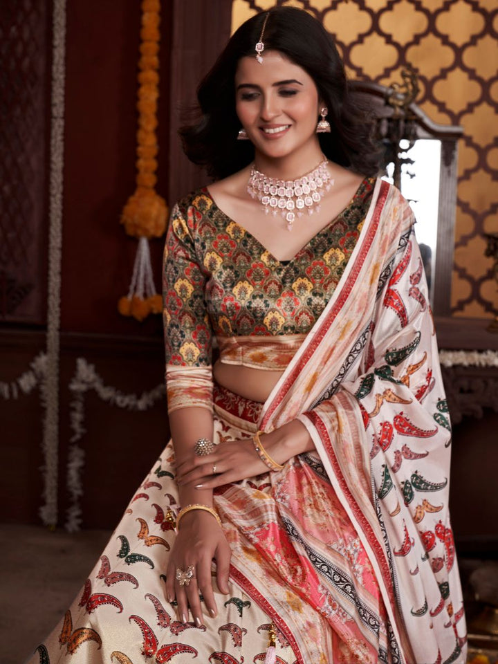 Cream Lehenga with Colorful Butterfly Prints
