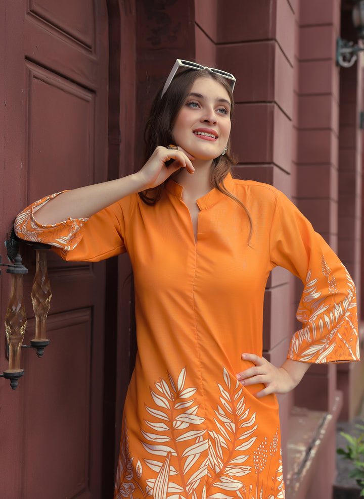 ORANGE COLOR  CO-ORD SET WITH LEAF PRINT