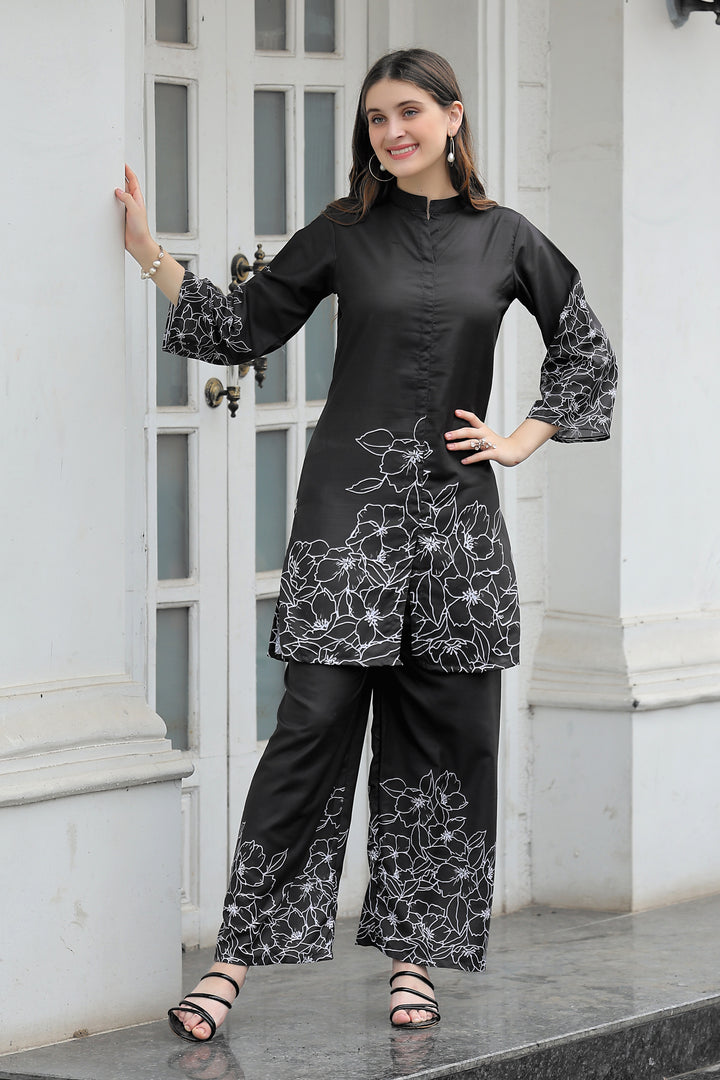 BLACK  COLOR  CO-ORD SET WITH WHITE DESIGNE TOUCH