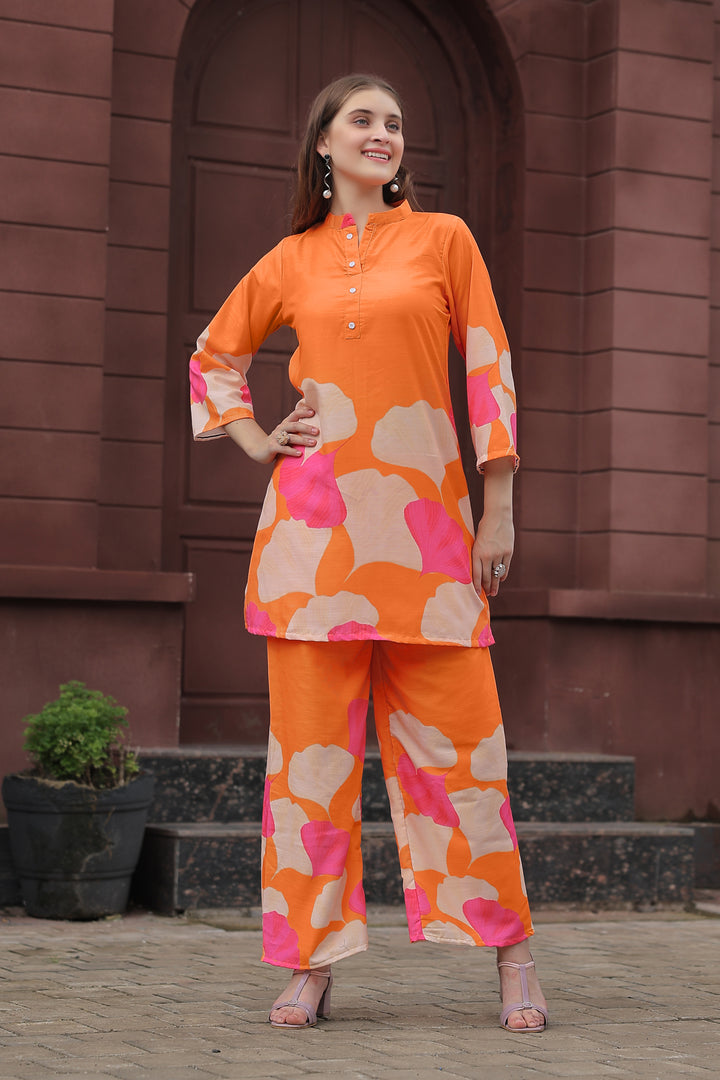 ORANGE COLOR FLORAL CO-ORD SET
