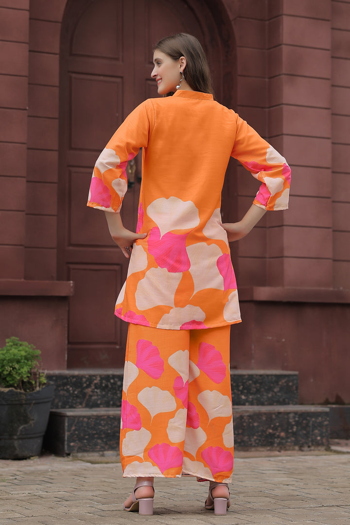 ORANGE COLOR FLORAL CO-ORD SET
