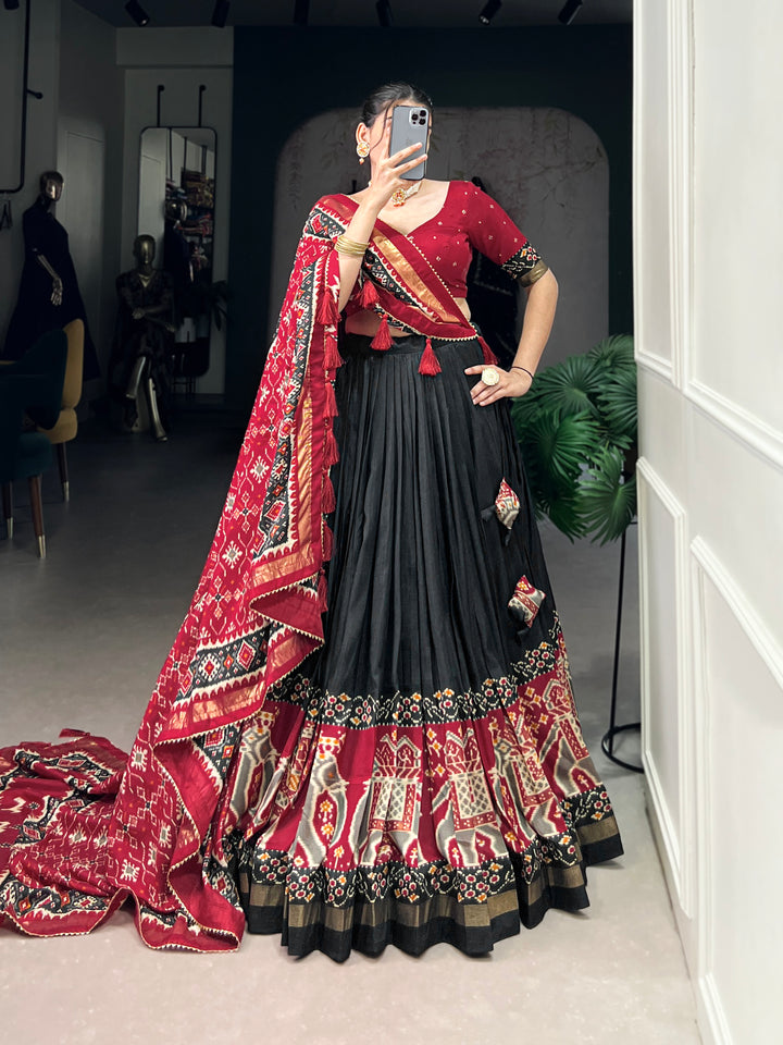 red & dark green  ikkat  elephant chaarm choli