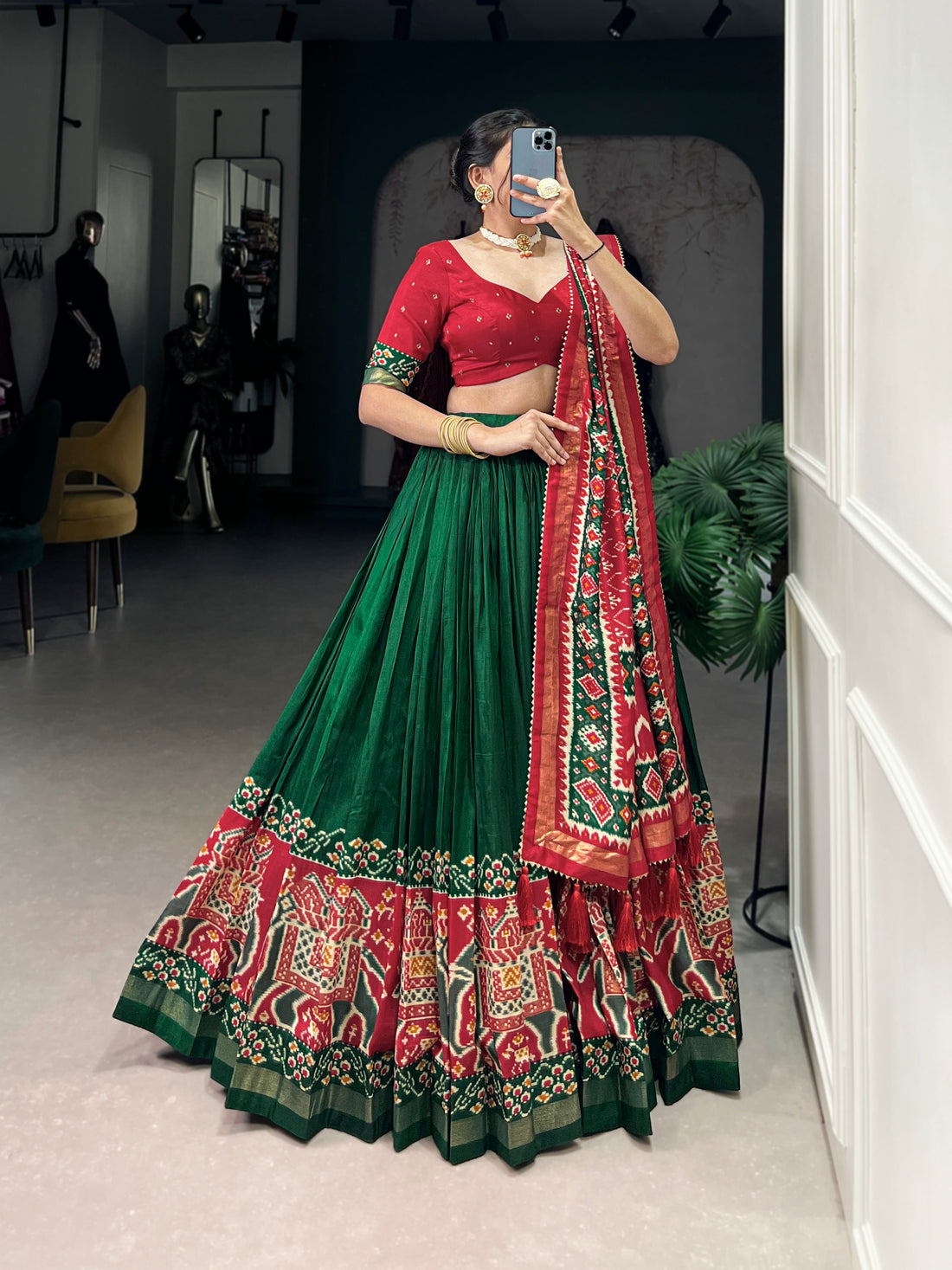 re  & green ikkat  elephant chaarm choli
