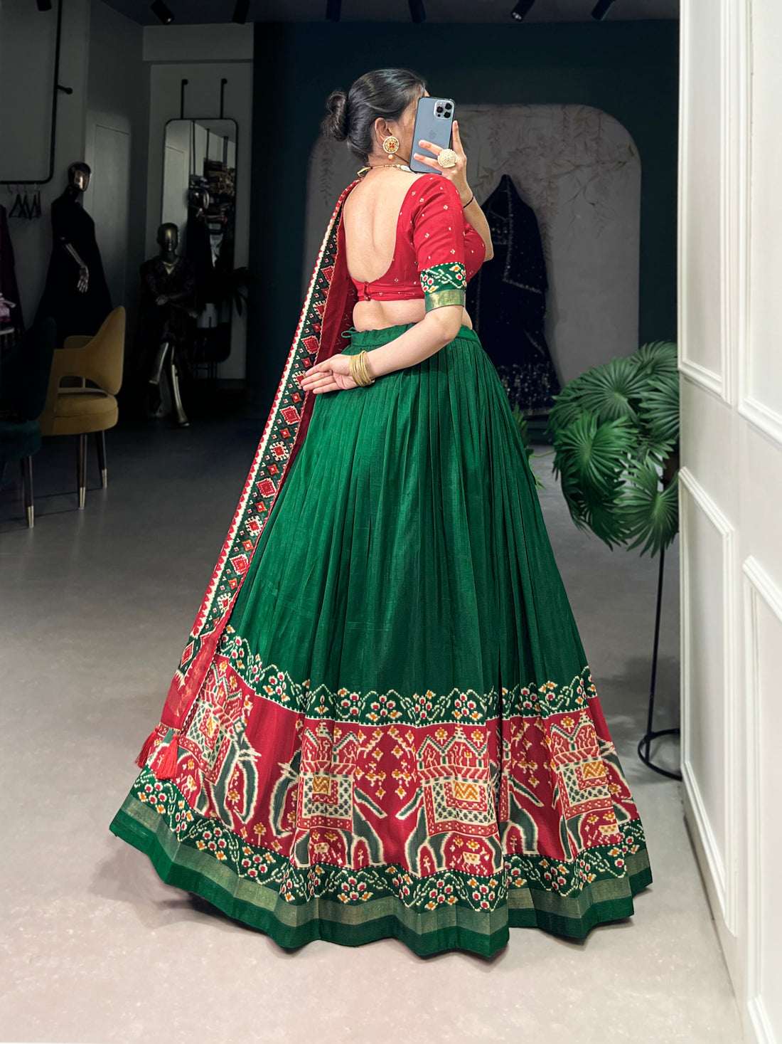 re  & green ikkat  elephant chaarm choli