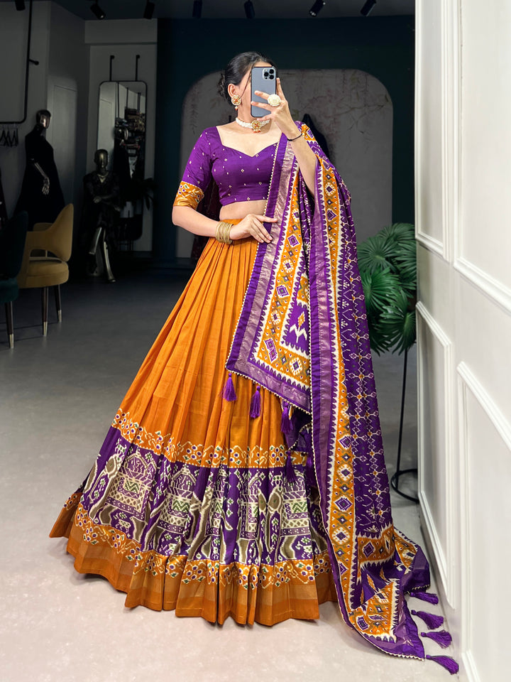 purple & orange ikkat  elephant chaarm choli