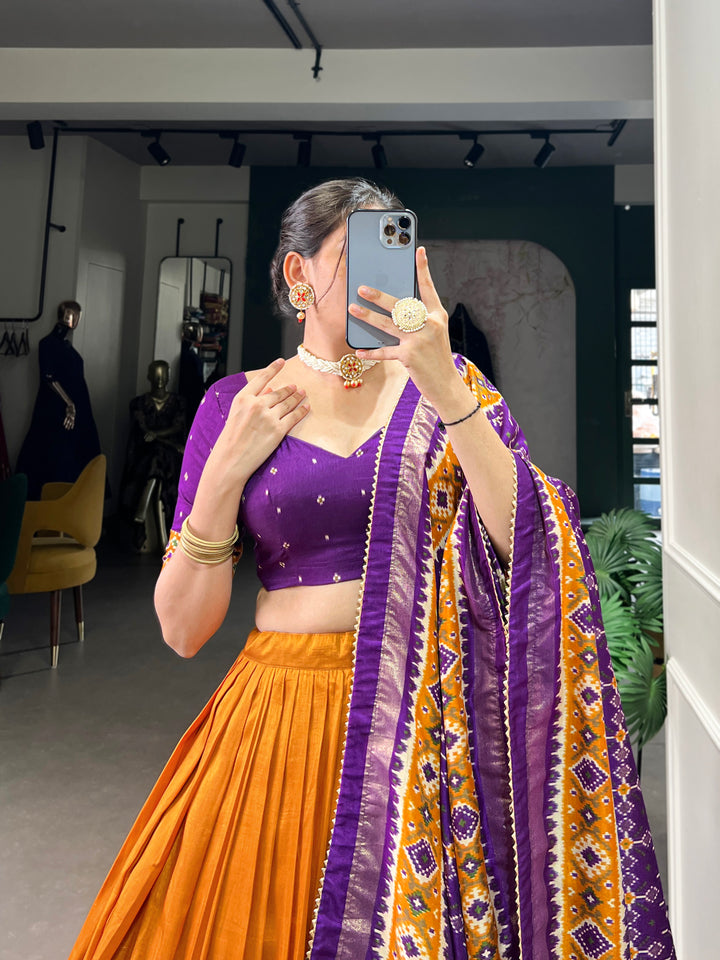 purple & orange ikkat  elephant chaarm choli