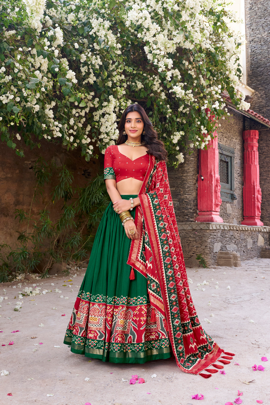 re  & green ikkat  elephant chaarm choli
